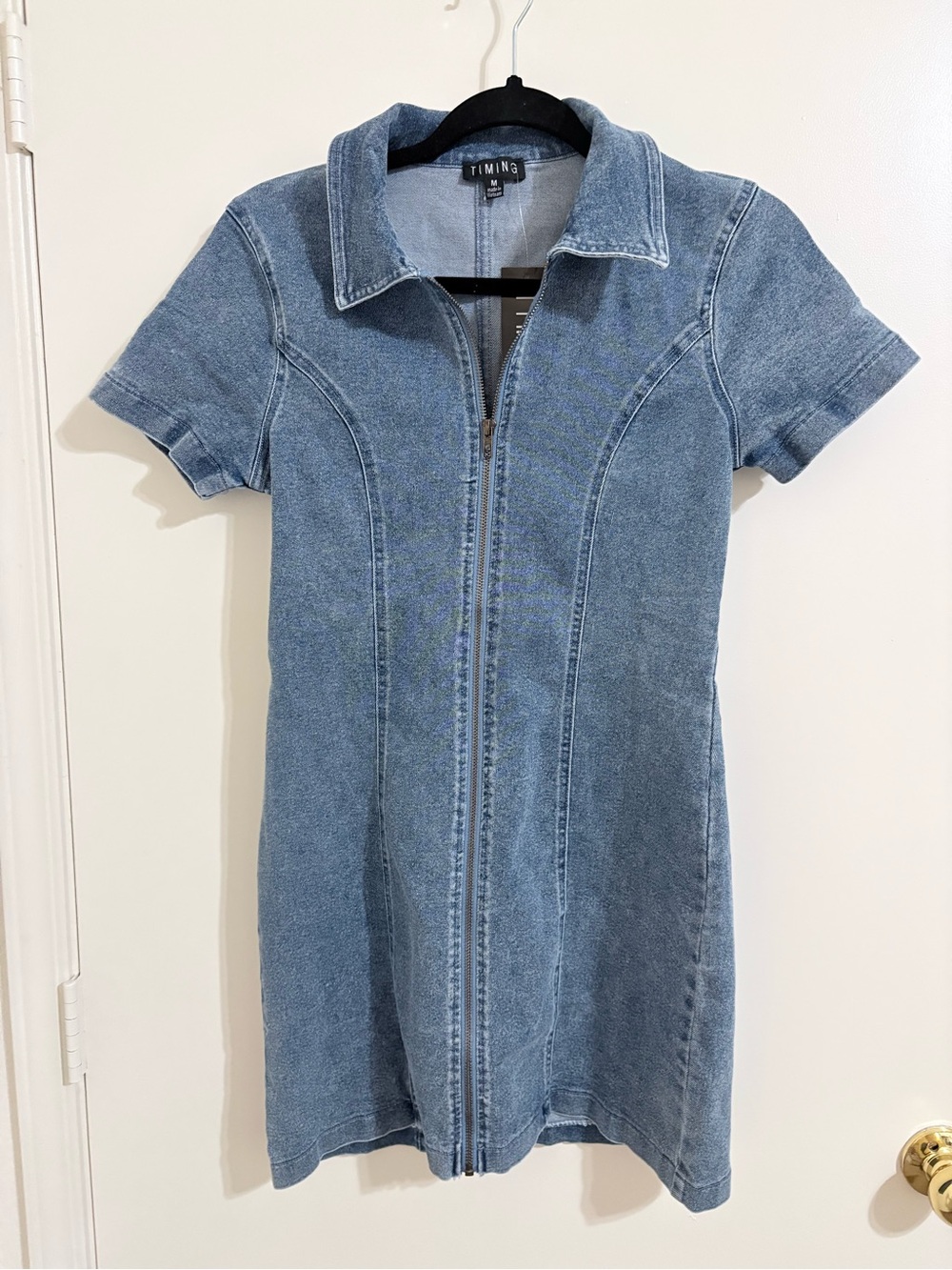 TIMING Washed Blue Denim Zip-Front Dress